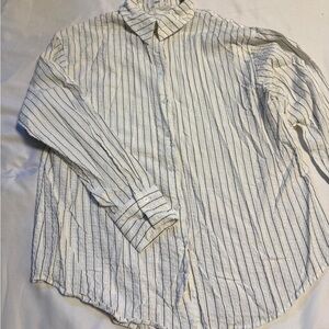 Mango Men's White and Black Striped Shirt